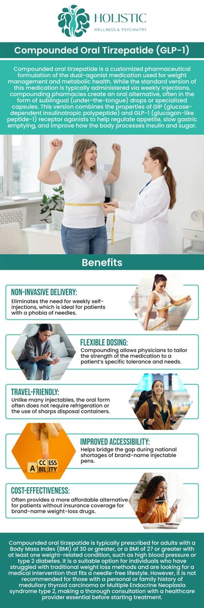 Common questions asked by patients: How does compounded oral tirzepatide compare to other GLP-1 medications like semaglutide in terms of effectiveness? What lifestyle changes or dietary recommendations should accompany compounded oral tirzepatide treatment for best results? How long does it take to see results with compounded oral tirzepatide for weight loss and blood sugar control? How do healthcare providers monitor the effectiveness and safety of compounded oral tirzepatide in patients? For more information, contact us or request an appointment online. We are conveniently located in VI Medical Foundation, 9150 Estate Thomas, Suite 206 St. Thomas 00802. We serve patients from St Thomas USVI, Charlotte Amalie USVI, Northside USVI, John Oley USVI, Smith Bay USVI, East End USVI,and surrounding areas. Common questions asked by patients: How does compounded oral tirzepatide compare to other GLP-1 medications like semaglutide in terms of effectiveness? What lifestyle changes or dietary recommendations should accompany compounded oral tirzepatide treatment for best results? How long does it take to see results with compounded oral tirzepatide for weight loss and blood sugar control? How do healthcare providers monitor the effectiveness and safety of compounded oral tirzepatide in patients? For more information, contact us or request an appointment online. We are conveniently located in VI Medical Foundation, 9150 Estate Thomas, Suite 206 St. Thomas 00802. We serve patients from St Thomas USVI, Charlotte Amalie USVI, Northside USVI, John Oley USVI, Smith Bay USVI, East End USVI,and surrounding areas.